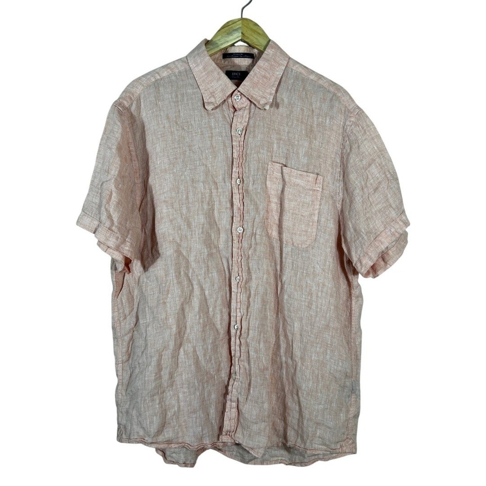 LINCS David Chu Solid Heathered Button Down Shirt Peach Linen Summer Size XL
